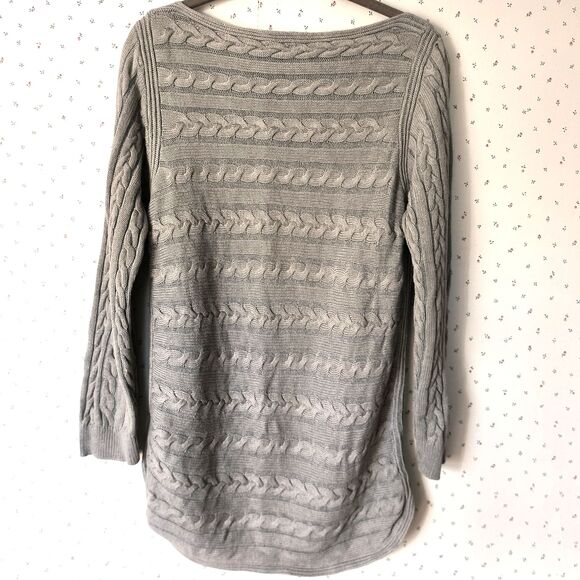 Lauren Ralph Lauren Sweater Women XL* Gray Cable Knit Cotton Hi Lo *Minor Flaws* - Picture 2 of 16